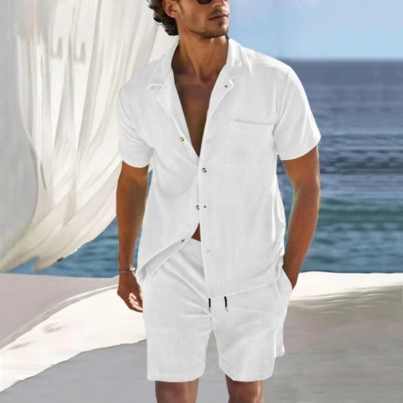 Casual Comfortable Men's Short Sleeve Shirt And Shorts Set Button down Collar T-Shirt Lightweight Summer Outfit for Men