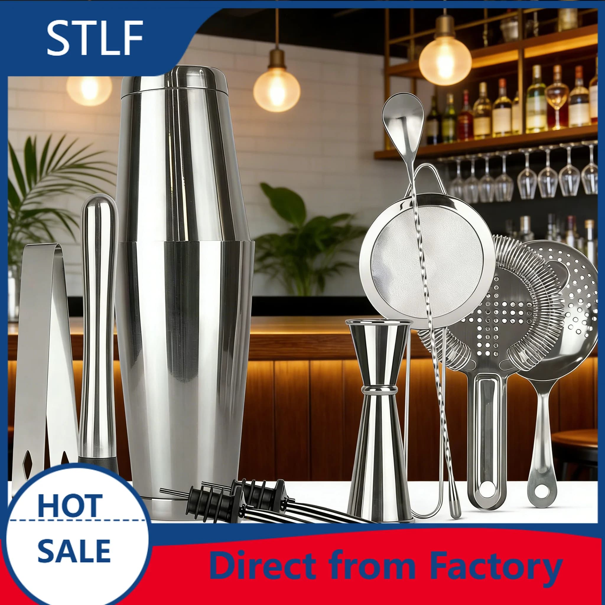 stllCAMOL FACTORY 11 Pieces Silver Weighted Boston Cocktail Shaker Bar Tools Set Stainless Steel Bartender Kit