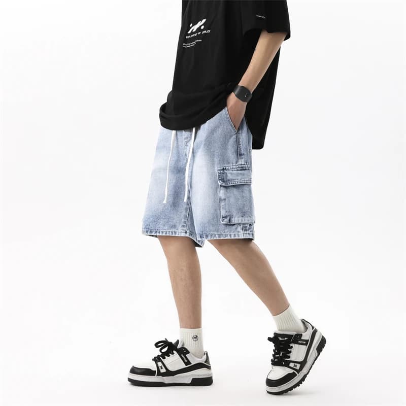 Men's Summer Shorts in Denim, Retro Style, Elastic Life, Straight Legs, Big Pockets, Casual Brand Clothing