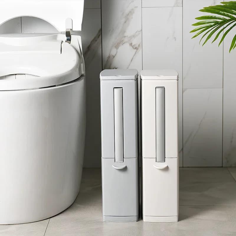 Press-type open-lid bathroom simple and fashionable square trash can, toilet brush integrated trash can
