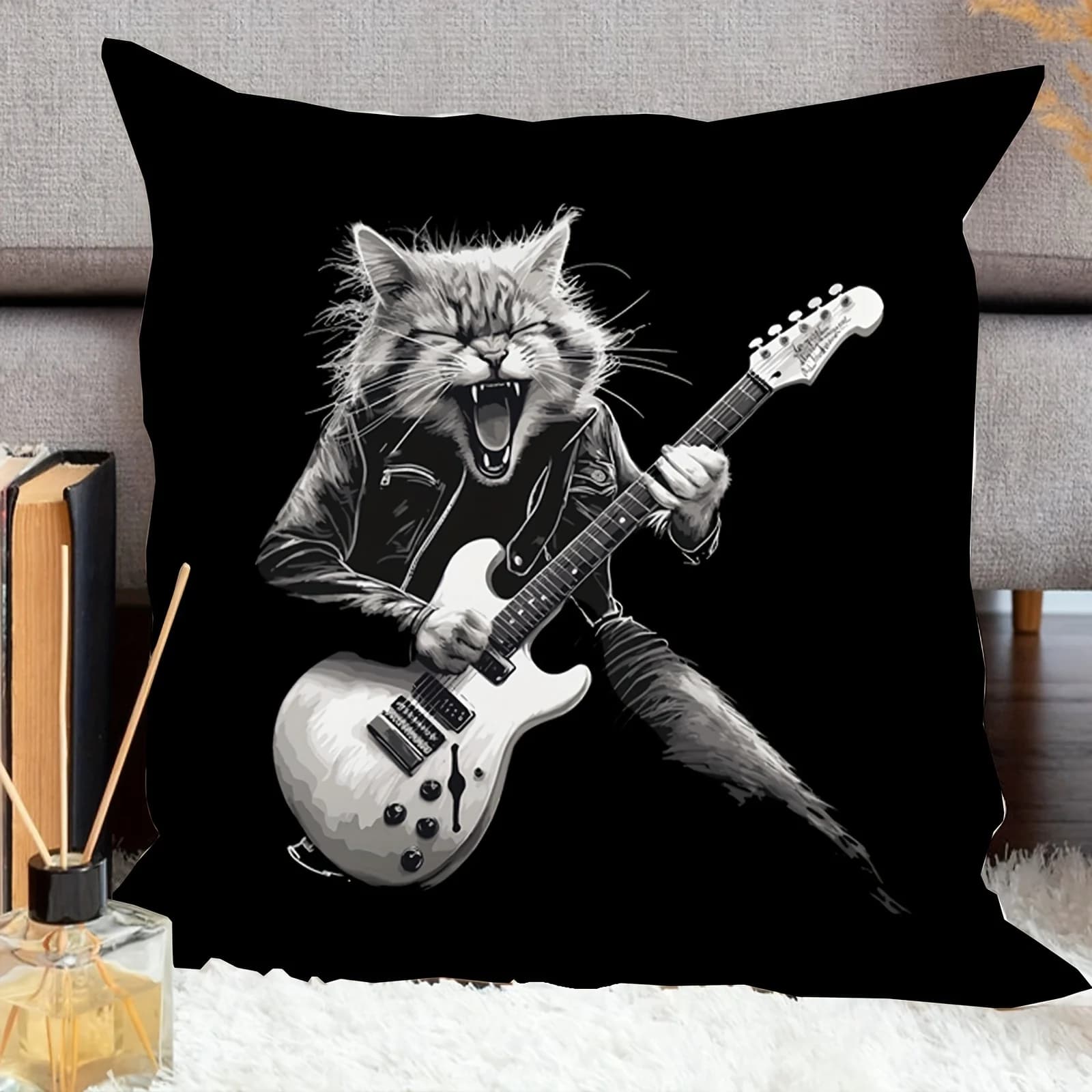 Fodere per cuscini Rockstar Cat Guitar Stuff, federe per divano da camera da letto, fodere per cuscini per sedia da soggiorno, decorazioni per interni, regalo