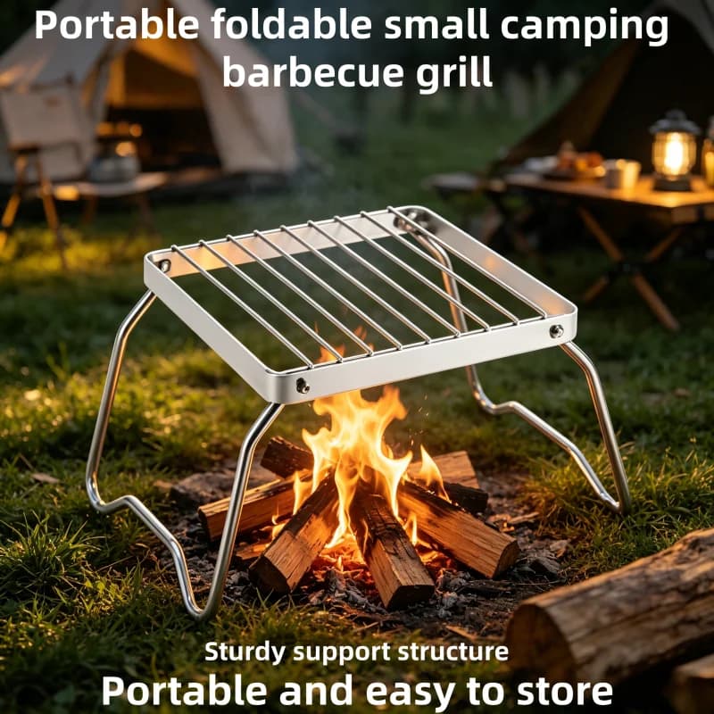 Supporto Pieghevole in Acciaio Inox per Fornello da Campeggio, Set Portatile per Griglia BBQ Mini, Supporto per Pentole e Teglie da Forno per Picnic
