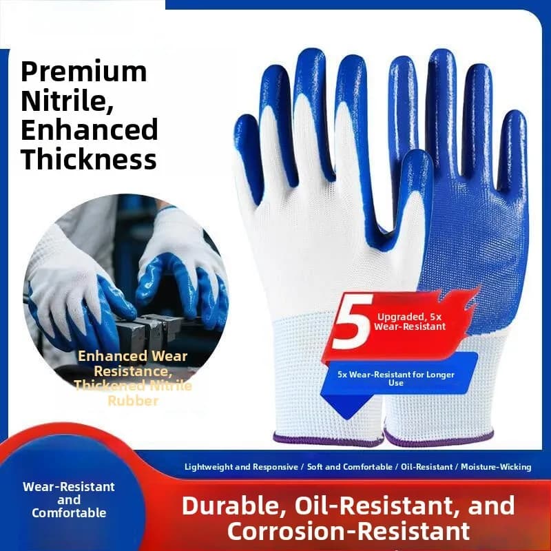 Guanti di Protezione in Nitrile Sottili, Impermeabili, Resistenti all'Olio, Antiscivolo, Resistenti all'Usura, Guanti in Lattice e Pelle per Lavoro