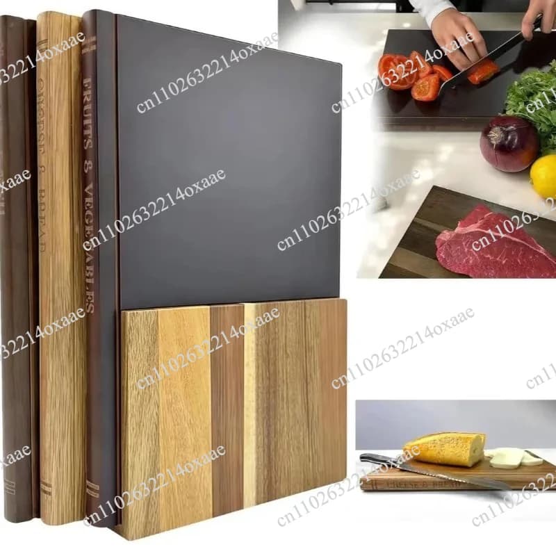 New Wooden 3-Piece Book-Shaped Cutting Board Set Solid Wood Kitchen Chopping Board with Sink