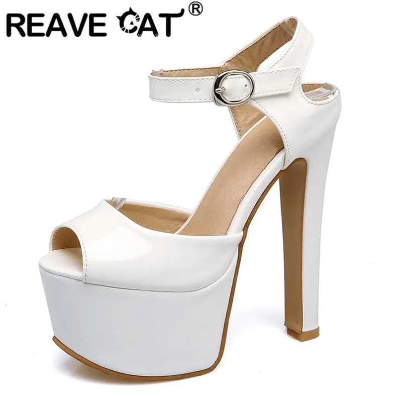 REAVE CAT Sandali da donna moda Peep Toe Tacchi altissimi 16 cm Piattaforma 5,5 cm Cinturino con fibbia Plus Size 46 47 48 Scarpe da festa per appuntamenti