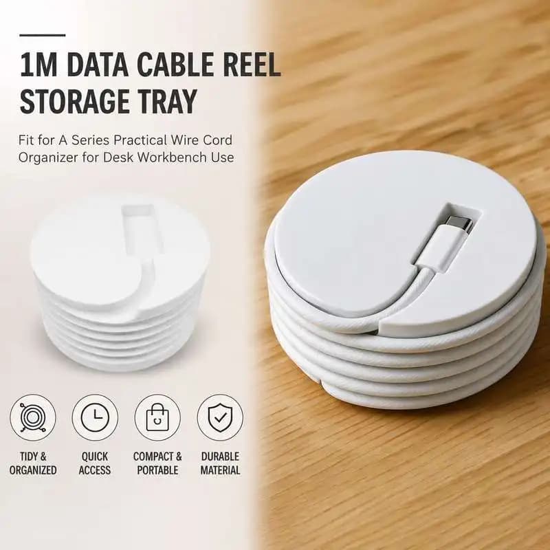 1m Data Cable Reel Storage Tray Fit for A Series Practical Wire Cord Organizer for Desk Workbench Use