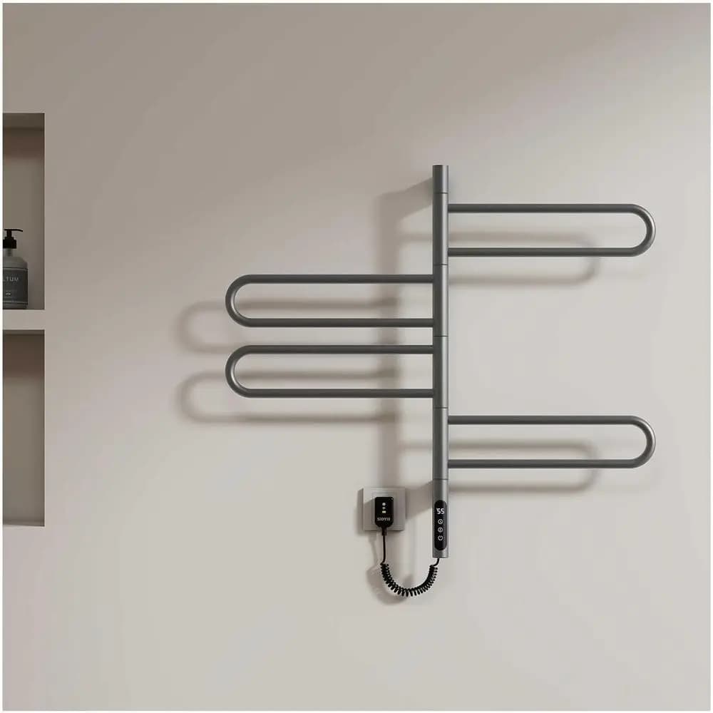 Scaldasalviette elettrico ruotabile 180 ° , Scaldasalviette con timer e controllo intelligente della temperatura, stendibiancheria riscaldato con cavo rigido/