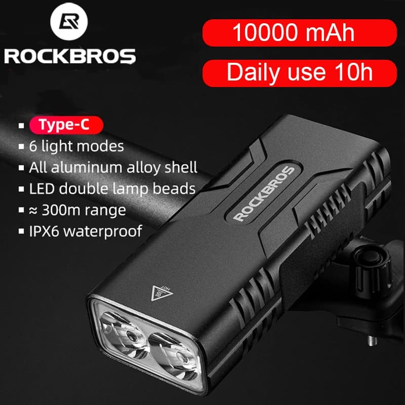 ROCKBROS luce per bicicletta 850 Lumen torcia per bici 10000 mAh faro per bicicletta USB ricaricabile impermeabile MTB luce da ciclismo