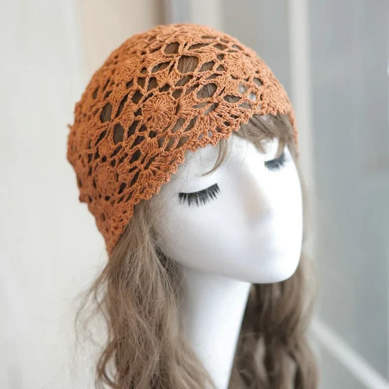 Women's Spring Summer Handmade Crochet Knit Cap - Bohemian Ethnic Style, Hollowed-Out Niche Design Breathable Hat