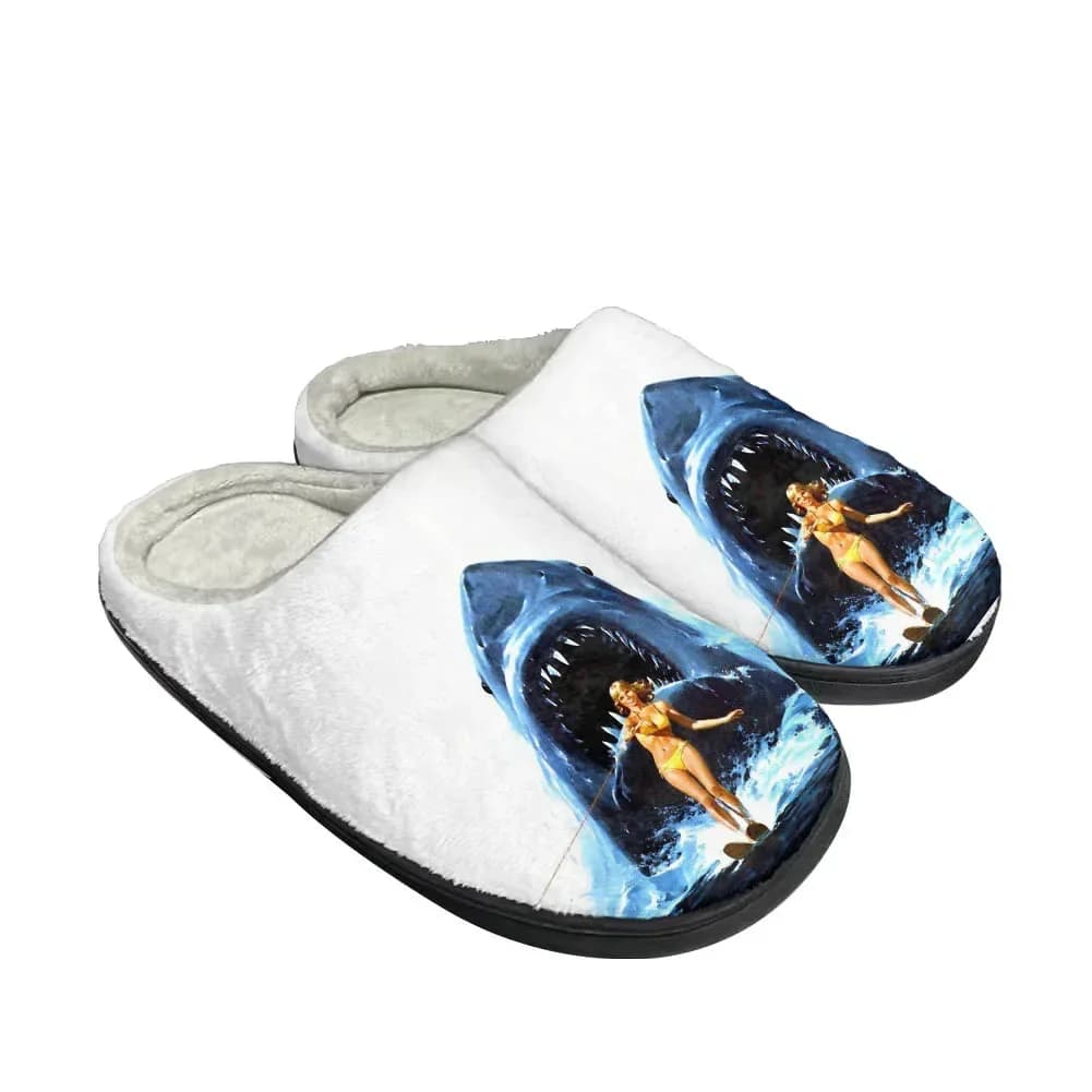 Pantofole in cotone alla moda ispirate al film Jaws, personalizzate per uomo e donna, sandali in peluche, scarpe casual termiche e confortevoli
