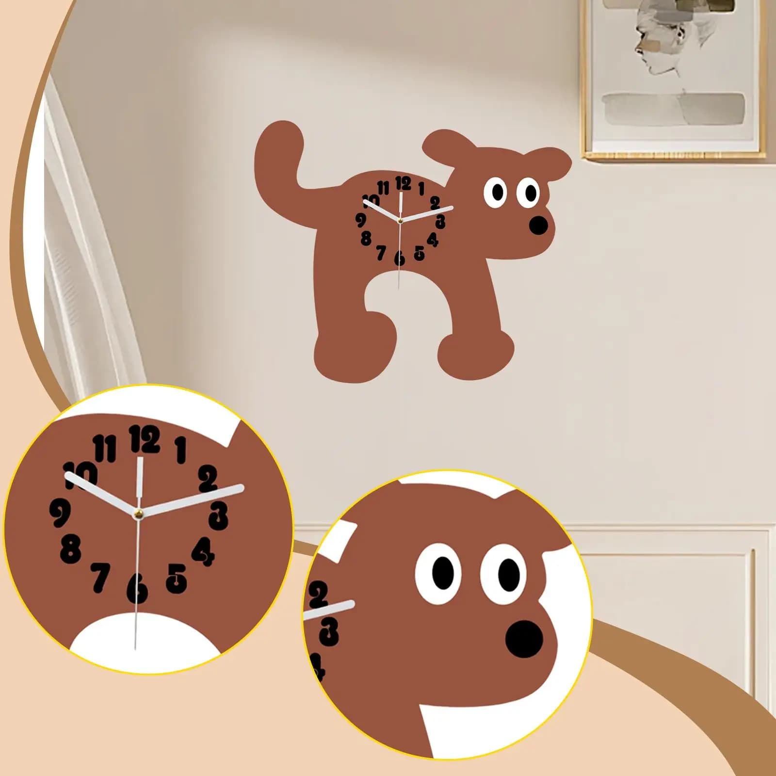 Orologio da Parete Decorativo Moderno con Design a Cane Cartoonesco, Silenzioso in Acrilico per Camera da Letto, Cameretta e Cucina