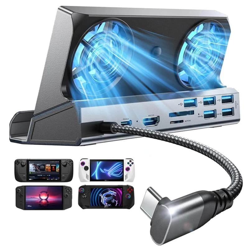 Docking station 13 in 1 per Steam Deck OLED&ROG Ally&Legion Go, doppia ventola di raffreddamento 5 porte USB e porta di ricarica da 100 W per ROG Ally