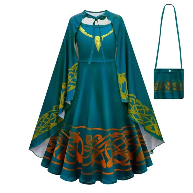 2023 Nuovo Cossky Principessa Merida Vestito Cosplay Bambini Ragazze Gonna Mantello Abiti Bambini Costume di Halloween