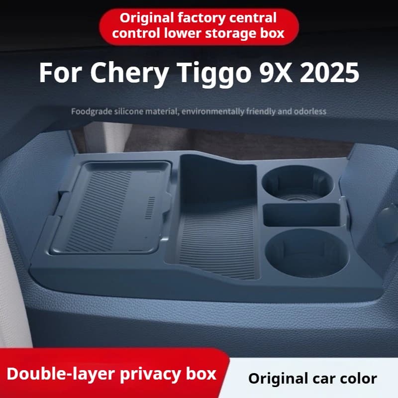 For Chery Tiggo 9X 2025 2026 Center Lower Storage Tray With Cup Holder & Sunglasses Sundries Organizer Car Interior Accessories