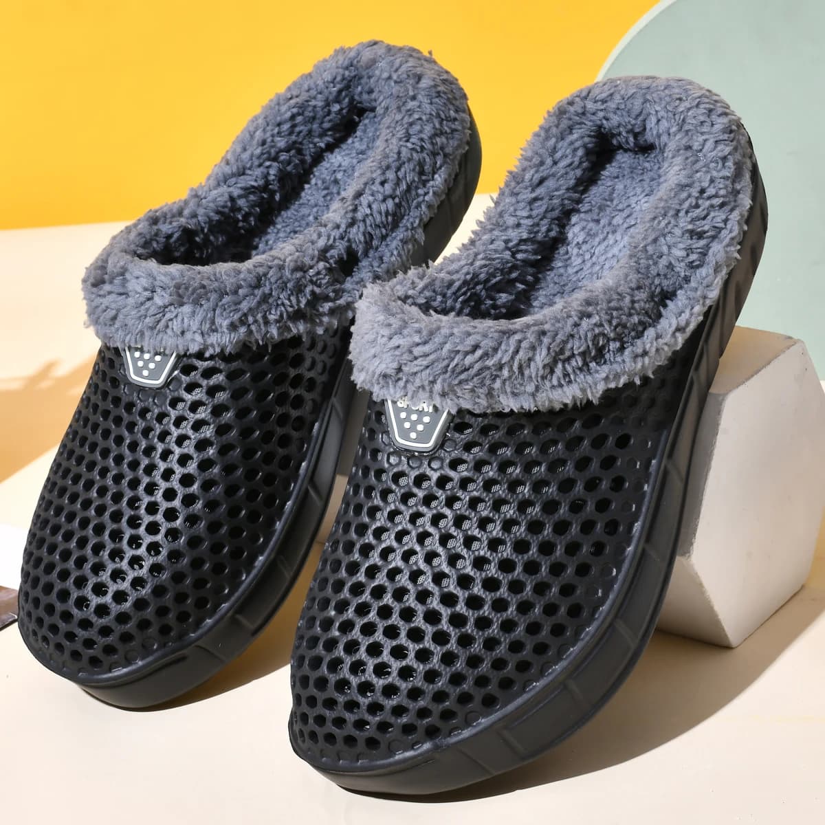 Pantofole in cotone stile coppia da uomo e da donna, calde invernali, in velluto spesso, tipo sabot/mule