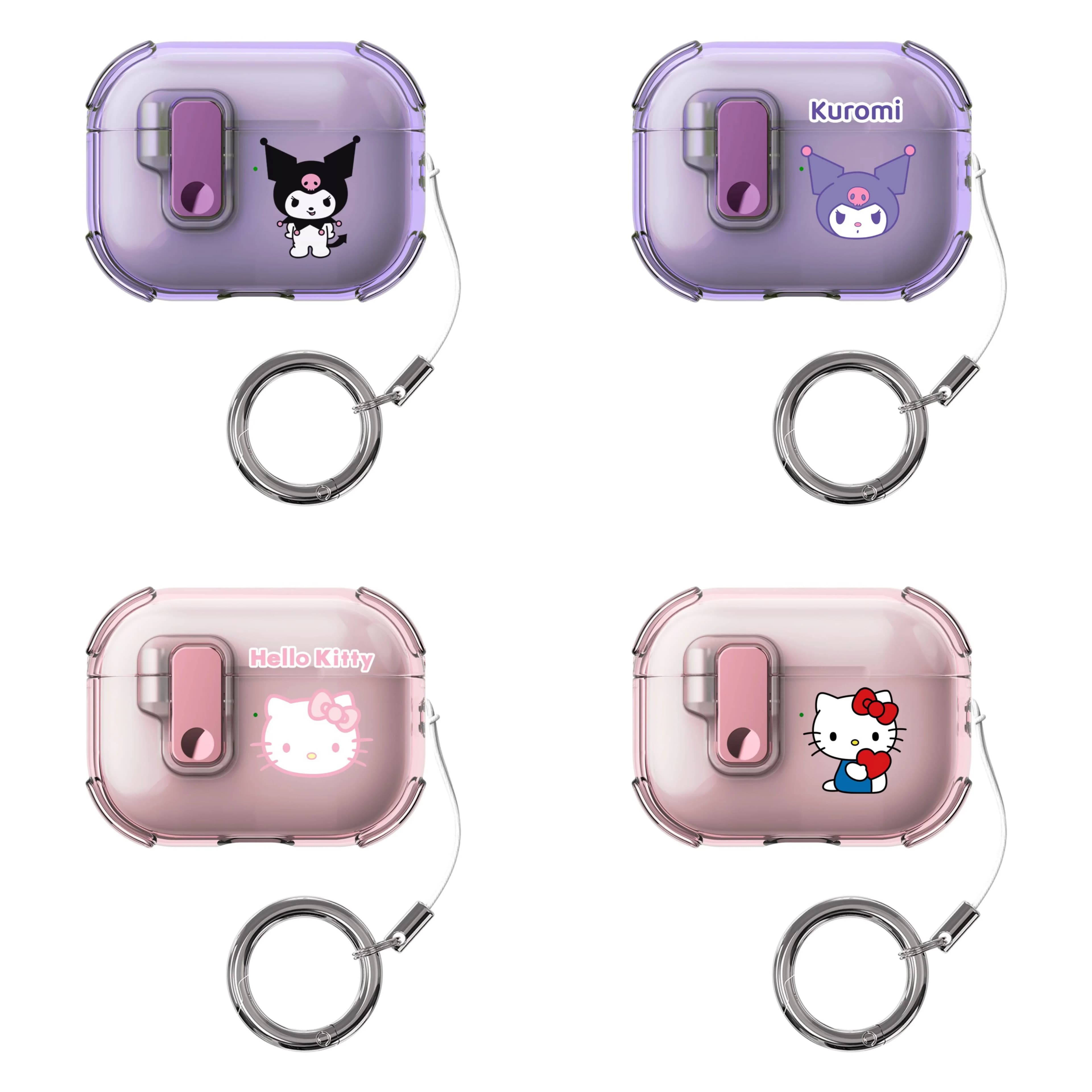 Custodia Protettiva per Auricolari Cartoon Kitty Kuromi per Airpods 1 2 4 Pro 2 3 Pro2 Pro3 con Gancio