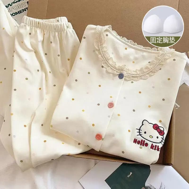 Pigiama in Cotone da Donna, Stile Kawaii con Cartoni Animati, Abbigliamento da Notte Primaverile e Autunnale, Pantaloni e Maniche Lunghe, Sleepwear e Homewear