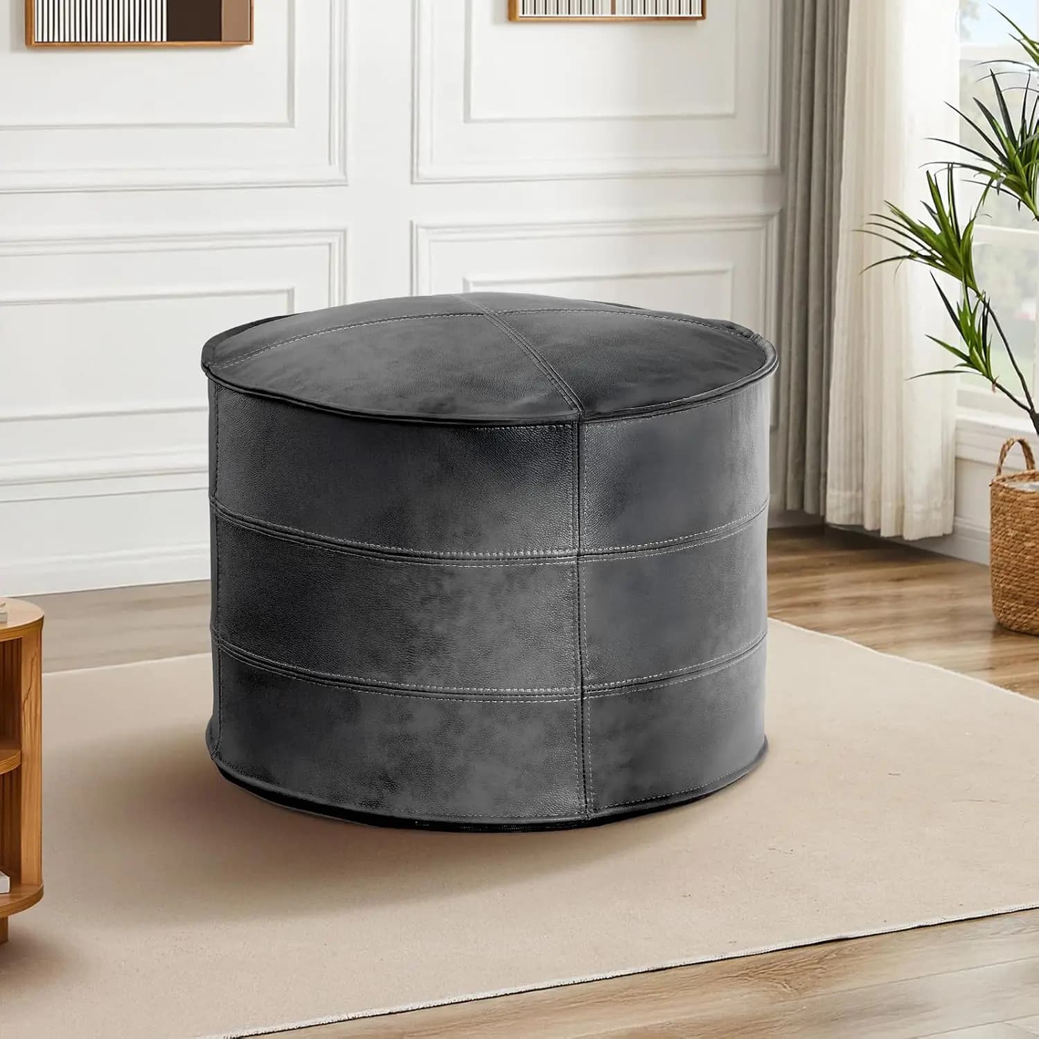 Leather Ottoman Handmade Stuffed Square Ottoman Genuine Leather Pouf Foot Rest Pouf Comfortable Soft Seating for Living Room