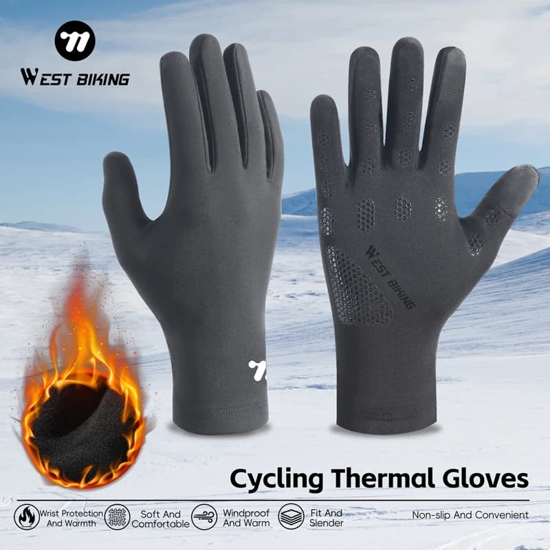 WEST BIKING Winter Thermal Bike Gloves Touch Screen Road Bike Gloves MTB with fingers whole Bike Gloves for outdoor sports fitness