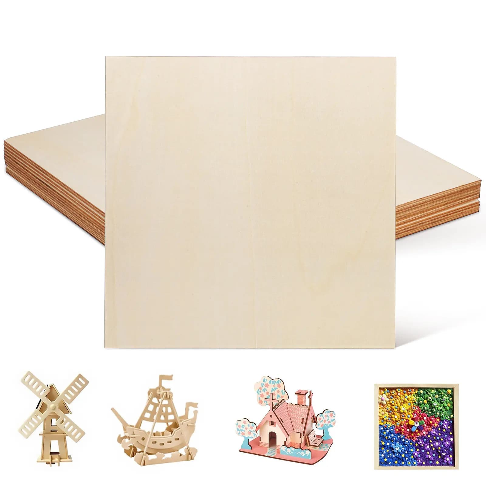 12Pcs Plywood Wood Squares Unfinished Craft Boards Ideal for Painting Engraving Burning Wood Pieces Craft Cutting Board