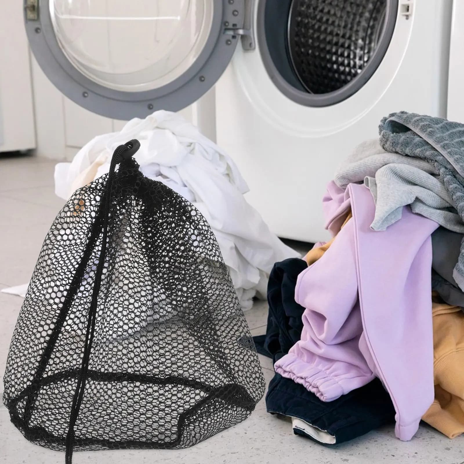 3Pcs Black Heavy Duty Mesh Laundry Bags Drawstring Large Organizer Clothes Bras Sundry Storage Travel Dorm Black Mesh Bag