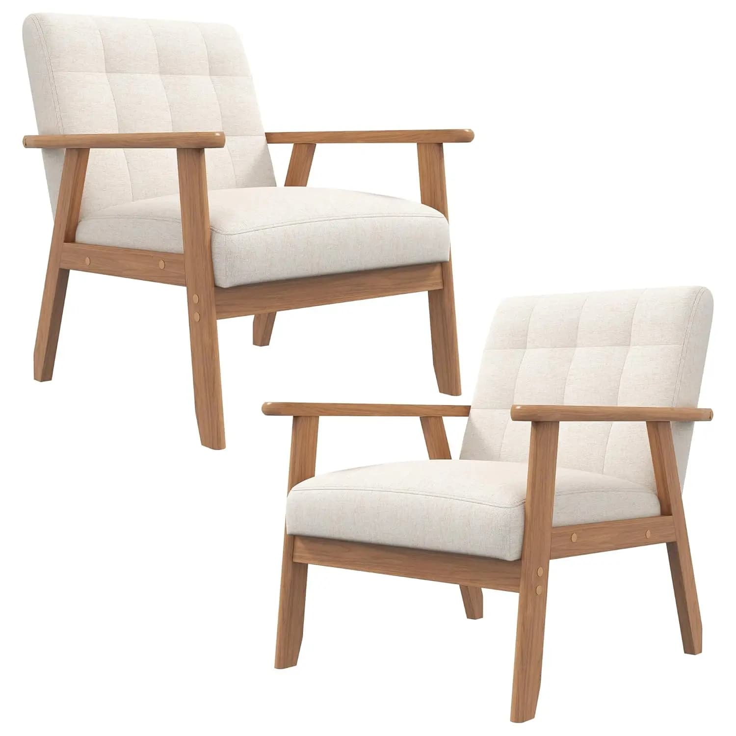 Set di 2 Poltrone Accent, Sedie da Soggiorno in Stile Mid-Century Moderno con Struttura in Legno Massello e Cuscino Morbido e Spesso, Personalizzabili
