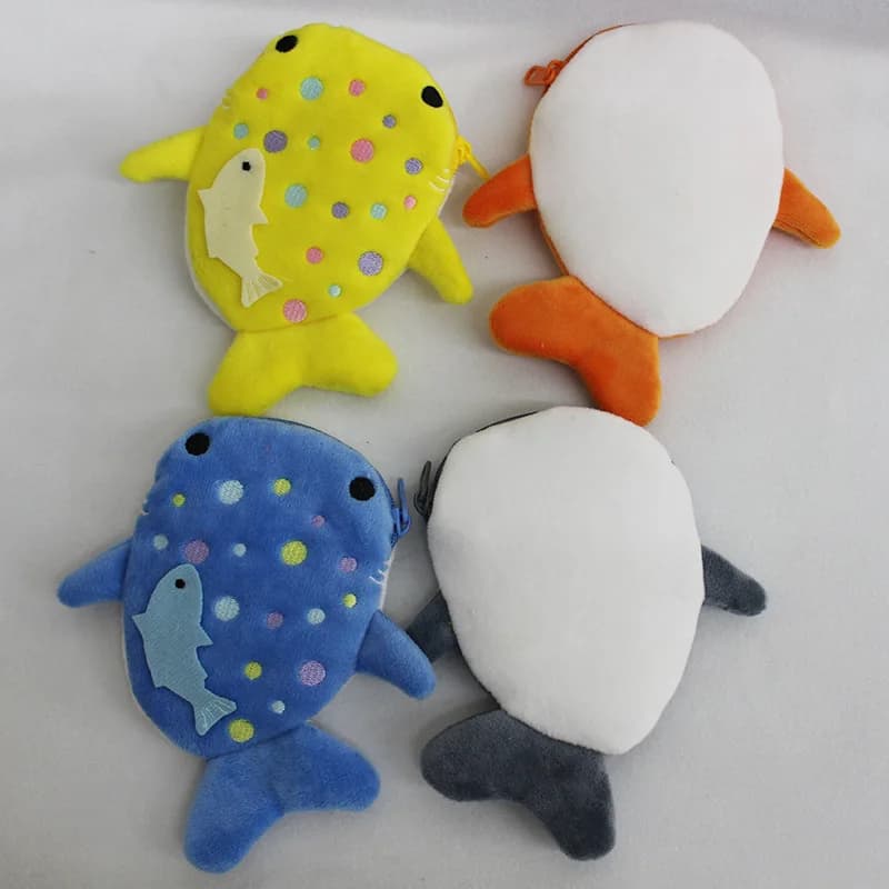 Portamonete in peluche con squalo blu carino per ragazza, mini portafoglio con cerniera per monete, auricolari, rossetto | Custodia piccola per il cambio da donna