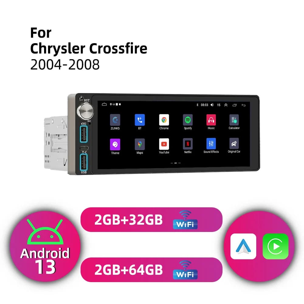 Carplay 6.86" Screen Multimedia 1 Din Android Car Radio for Chrysler Crossfire 2004-2008 Head Unit Autoradio GPS BT Wifi