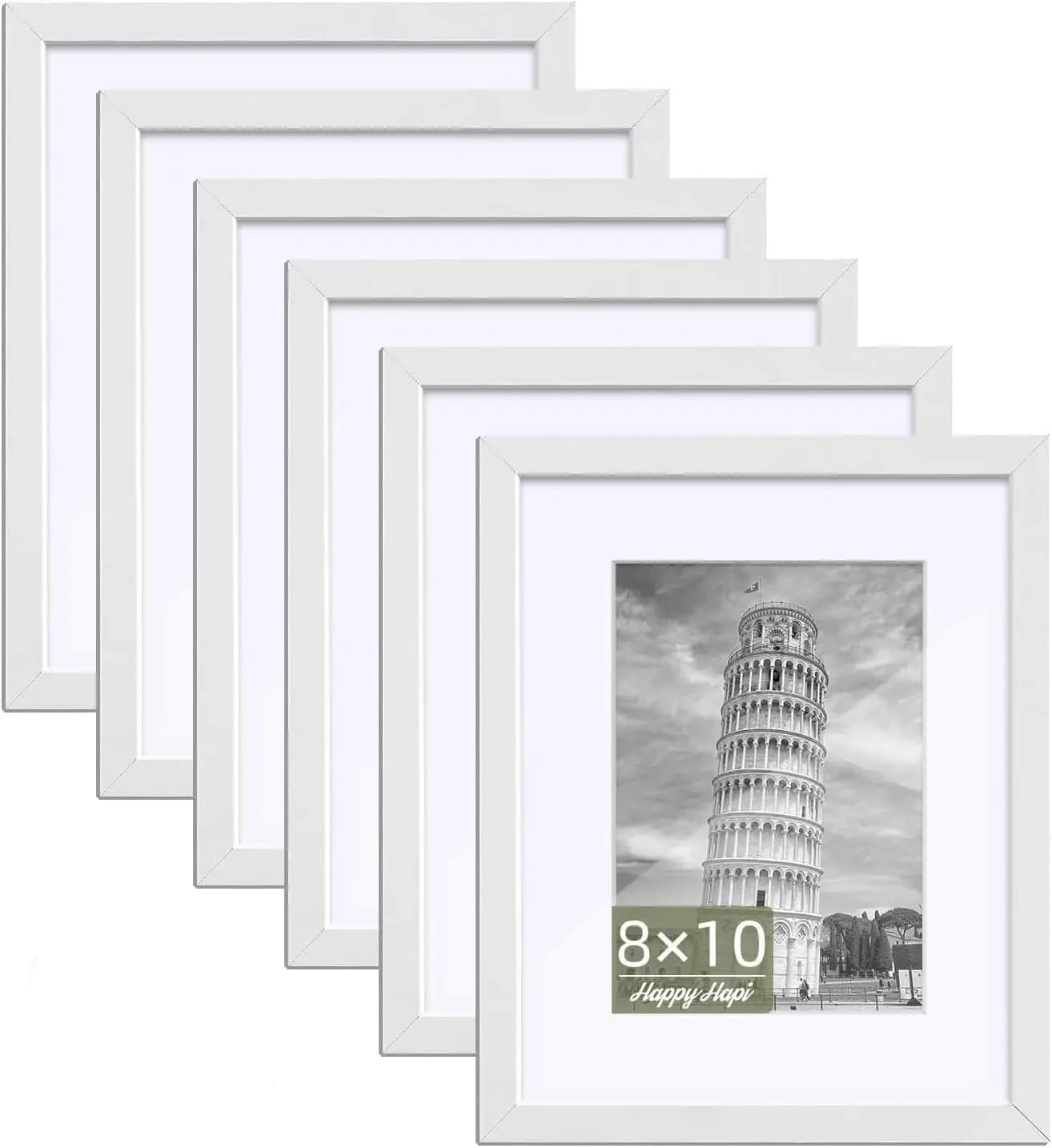 Set di 6 Cornici Bianche 8x10 con Passepartout per Foto 5x7, Esposizione a Parete o da Tavolo, Durevoli e Versatili