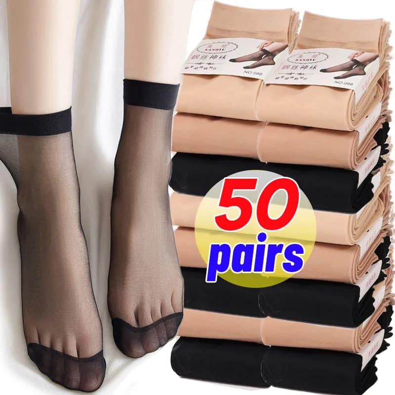 Calzini estivi ultra sottili per donna Pelle nera Nylon trasparente Donna Donna Caviglia corta Meias Elastico Cristallo Primavera Calze Seta Sox