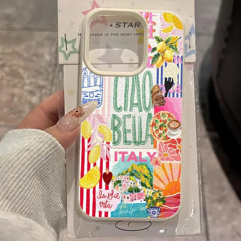 Cover per iPhone con design a collage di limoni e motivi colorati per iPhone 17 Pro Max 16 15 Plus 13 12 Pro 11 XS X XR 17E 16E Air