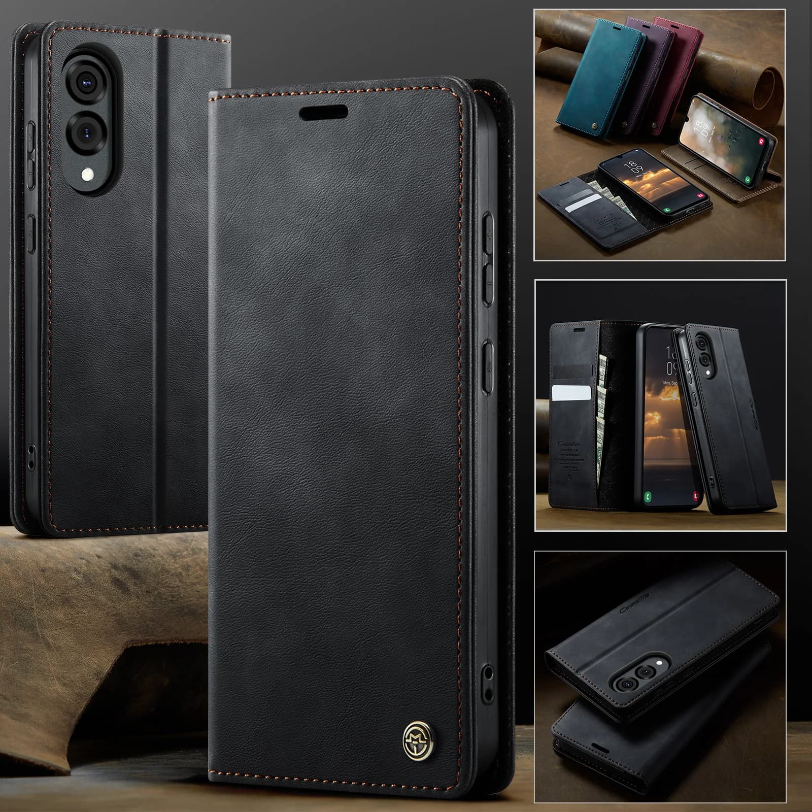 Custodia per Samsung S25 Edge S24 S23 Ultra Plus FE A56 A36 4G 5G Porta carte in pelle Tasca con supporto Flip Flip magnetica Copertura completa