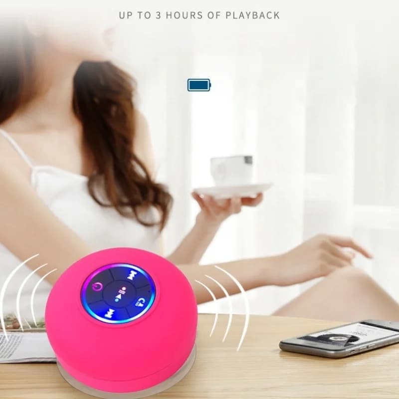 Mini Bluetooth speaker with suction cup, hands-free waterproof microphone for indoor baths, swimming pools and beaches