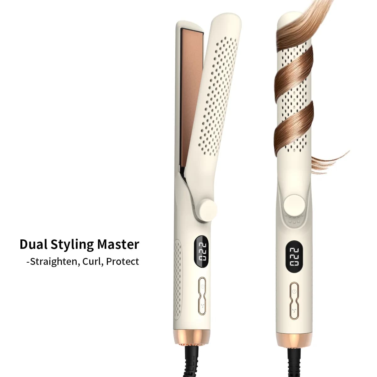 Styler 2-in-1 per Capelli con Display LCD della Temperatura, Piastra in Ceramica Raffreddante per Uso Alberghiero