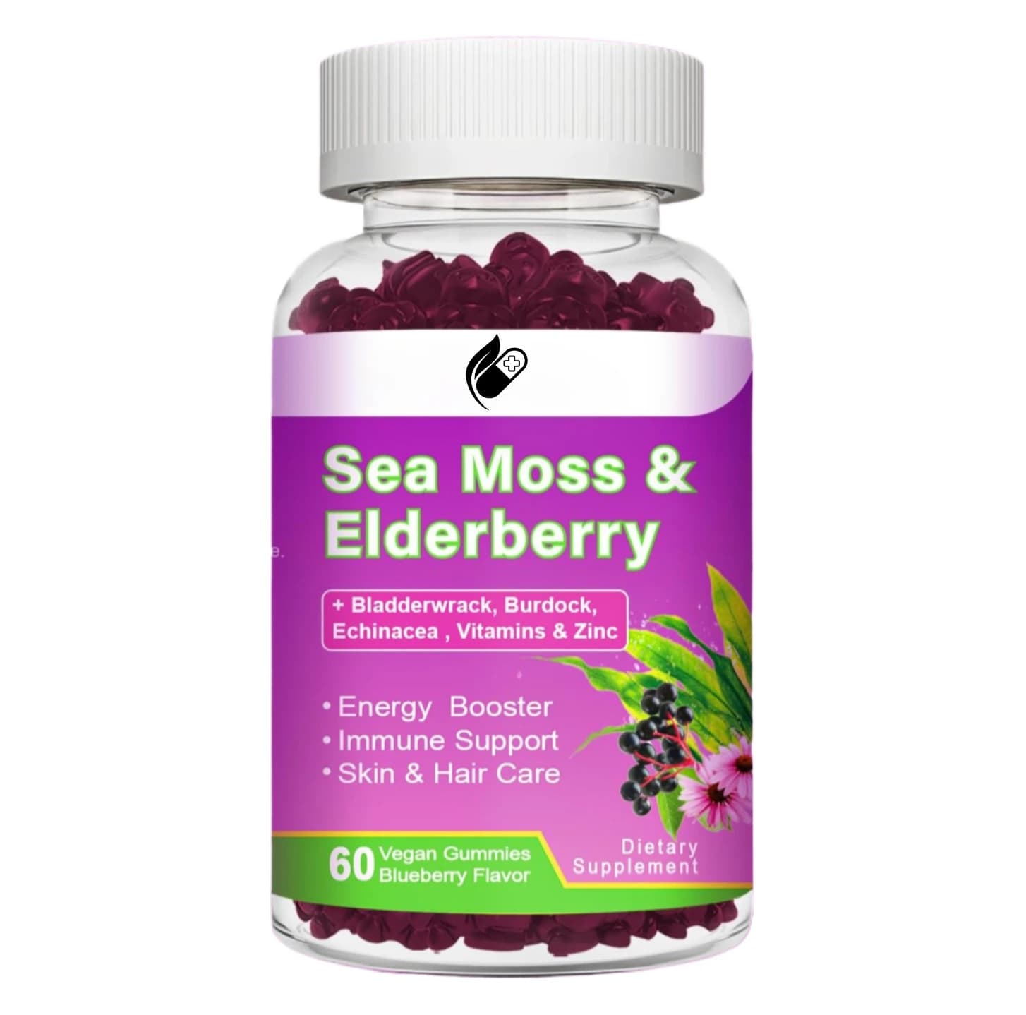 Caramelle Gommose di Muschio Marino – con Zinco + Vitamina C, D, Bardana e Fucus Vesiculosus per il Supporto della Salute della Tiroide e della Disintossicazione, Sistema Digestivo