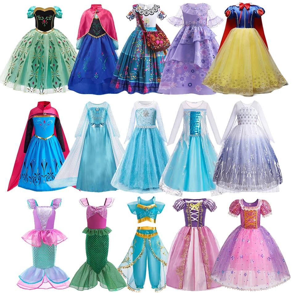 Girl Dress Elsa Anna Princess Dress for Kids Jasmine Rapunzel Flower Show Cosplay Dress Christmas costume