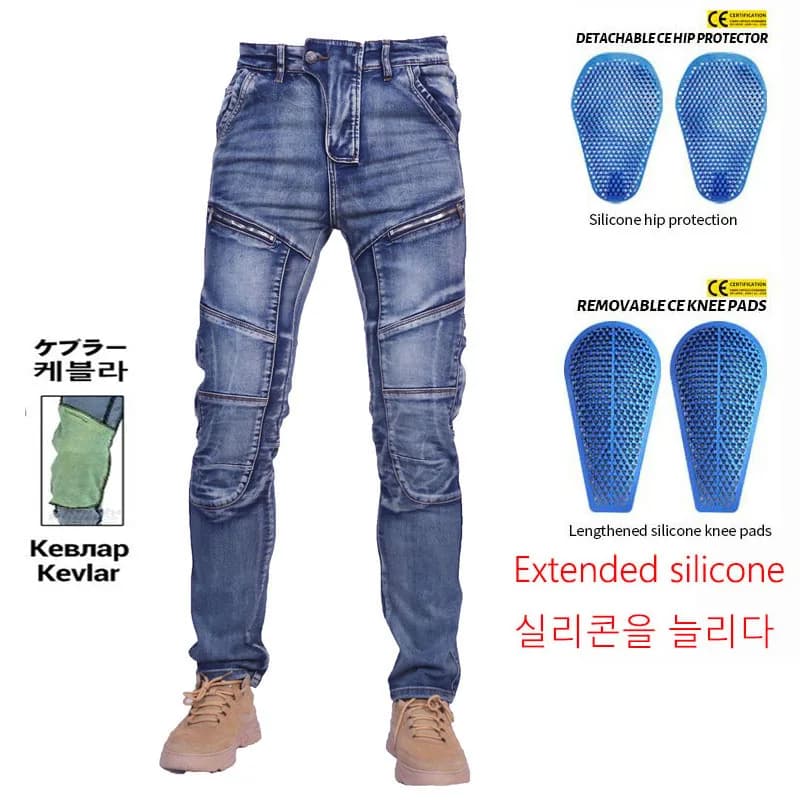 KV03 /KV04 Kevlar nel ginocchio Jeans da moto Pantaloni da moto Pantaloni da equitazione per il tempo libero Pantaloni da equitazione in aramide da motocross con ginocchiere sui fianchi