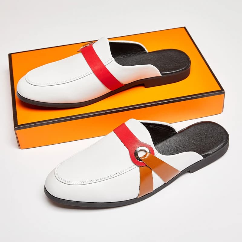Luxury Designer Men Leather Half Shoes Mules Shoes Loafers Handmade Business Casual Shoes Sandals Drag Slippers Lazy Flat Slides