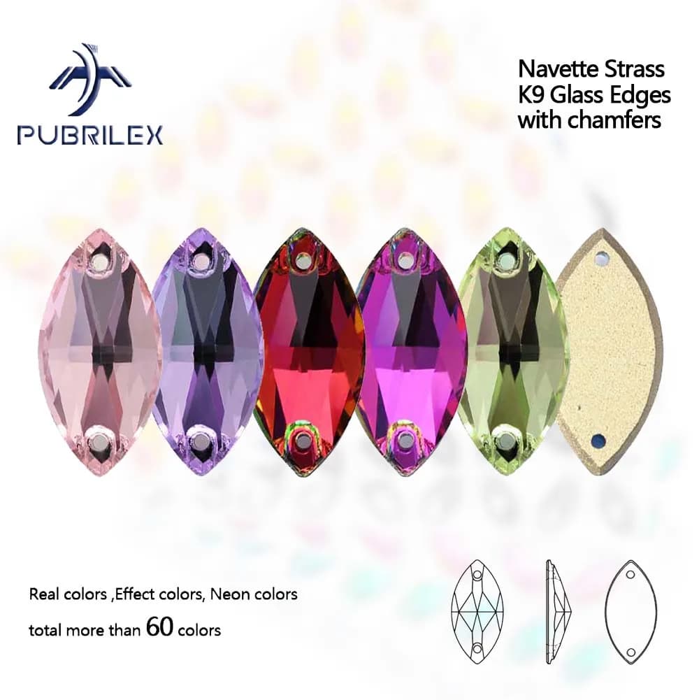 Pubrilex Forma Navette Cucire su strass Vetro Glitter Smussato Strass per Pattinaggio di Figura Tuta da Palestra Indumento Abito da Ricamo