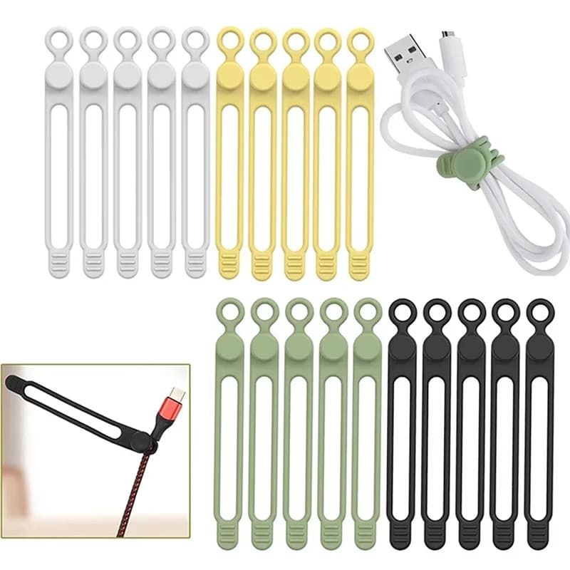 25 pz Organizzatore di cavi Fascette in silicone riutilizzabili Avvolgicavo da scrivania Clip per la gestione dei cavi per la linea degli auricolari Mouse Home Office Travel