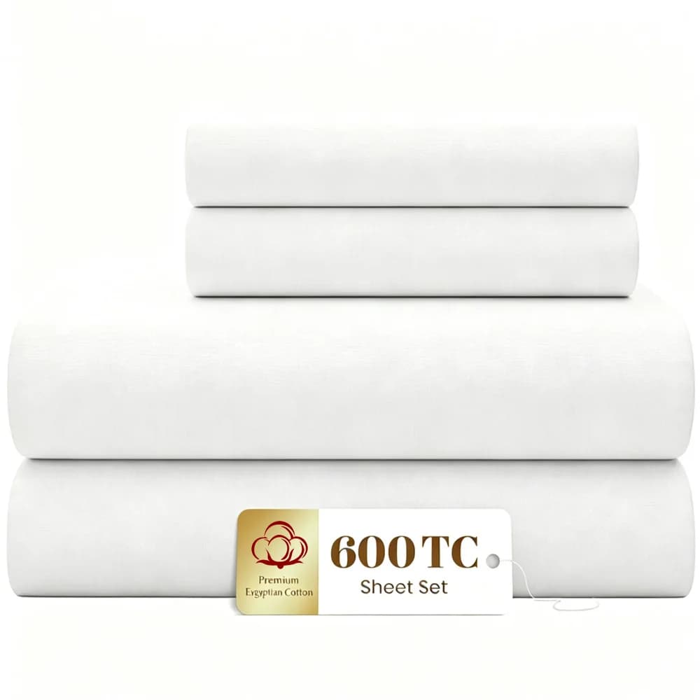 Cloud-Soft 100% Egyptian Cotton Bed Sheet Set Luxury 600TC Long-Staple Cotton Fitted Sheet Flat Top Sheet 4/6pcs Sheets Set