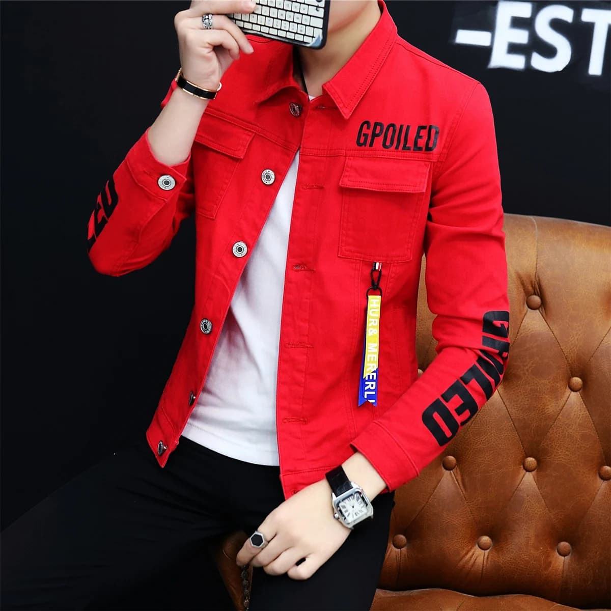 Slim Fit Men's Denim Jacket Spring Autumn Thin Korean Style Casual Collar Coat Youth Fashion Outerwear Long Sleeve Jeans Jacket