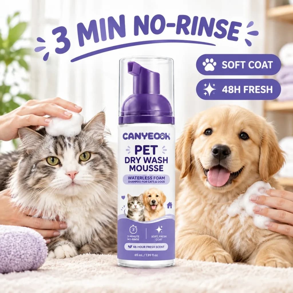 CANYEOOK Pet Cleaning Mousse 65ml Waterless No Rinse Shampoo Conditioner for Dog Cat Brighten Deodorize 48H Fresh