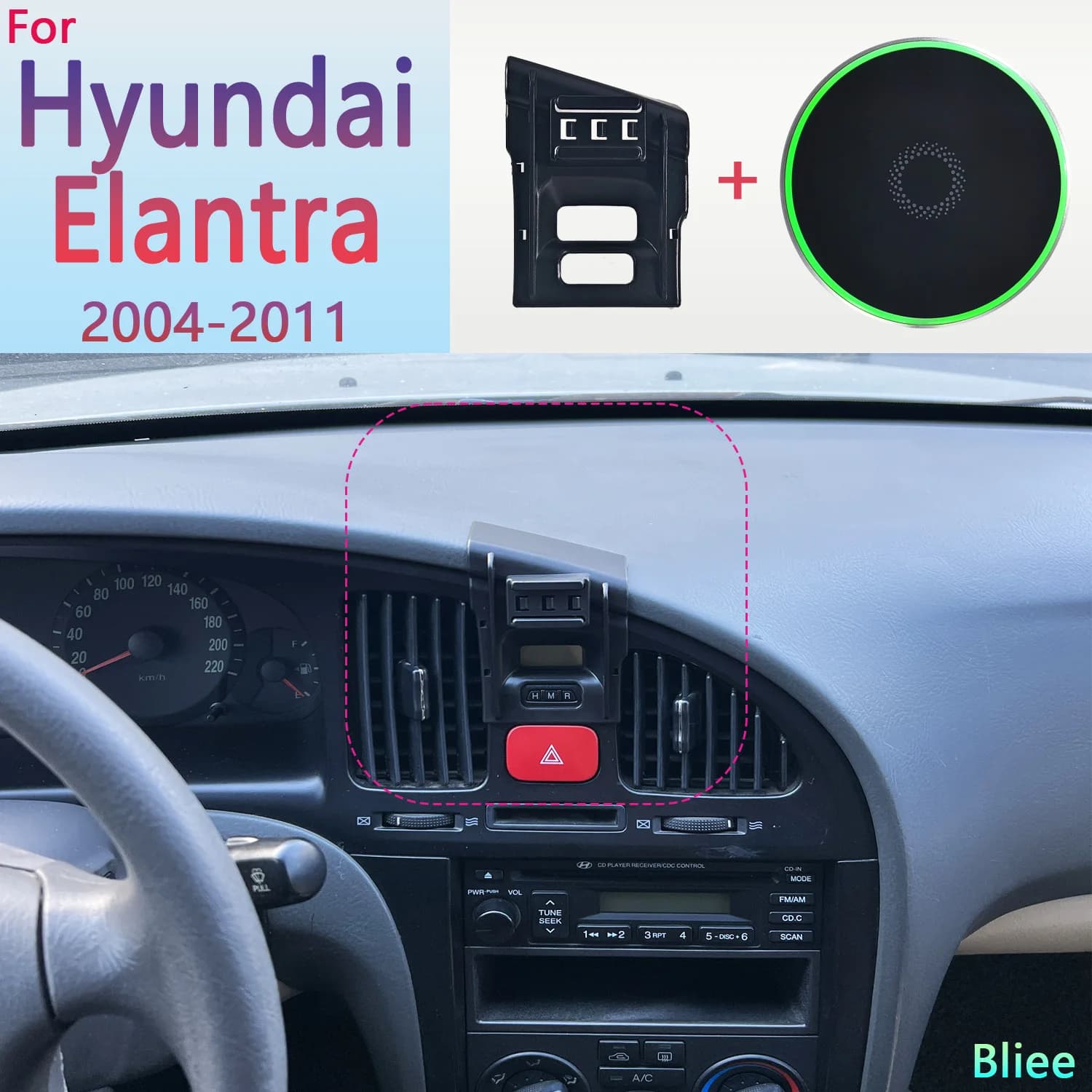 Per Hyundai Elantra 2004 2005 2006 2007 2008 2009-2011 Supporto magnetico per telefono per auto 15W Supporto per telefono di ricarica wireless Base MagSafe