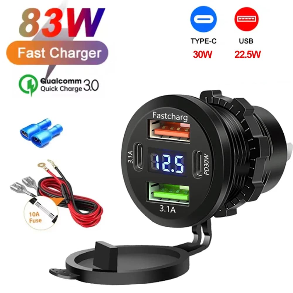 NEW Dual PD Dual QC 3.0 USB Car Charger 117 W with Voltmeter Adapter Voltmeter Power Adapter 12 V/24 V Auto Boat Hot Sale