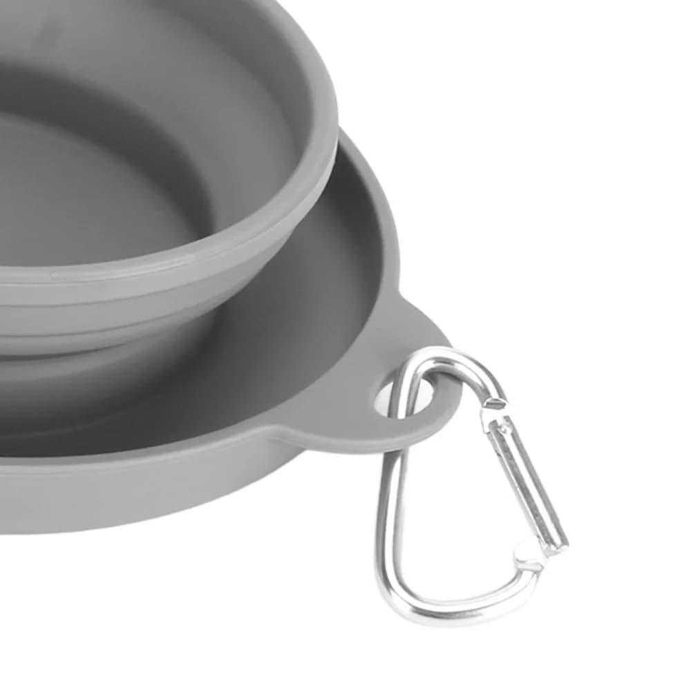 Food Grade Silicone Collapsible Pet Double Bowl Grey Double Cavity Foldable Pet Food Water Bowl Large Capacity Lightweight