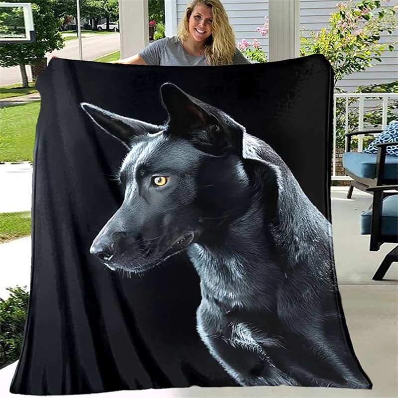 Lifelike Black Dog Animal Art Print Flannel Blanket Comfortable Soft Plush Throw Blanket for Couch Bed Sofa All‑Purpose