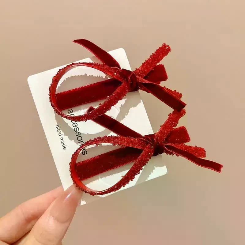 2 pezzi fermaglio per capelli con fiocco rosso per Capodanno per donna carino piccola perla clip laterale bowknot forcina per ragazze accessori per capelli copricapo per feste