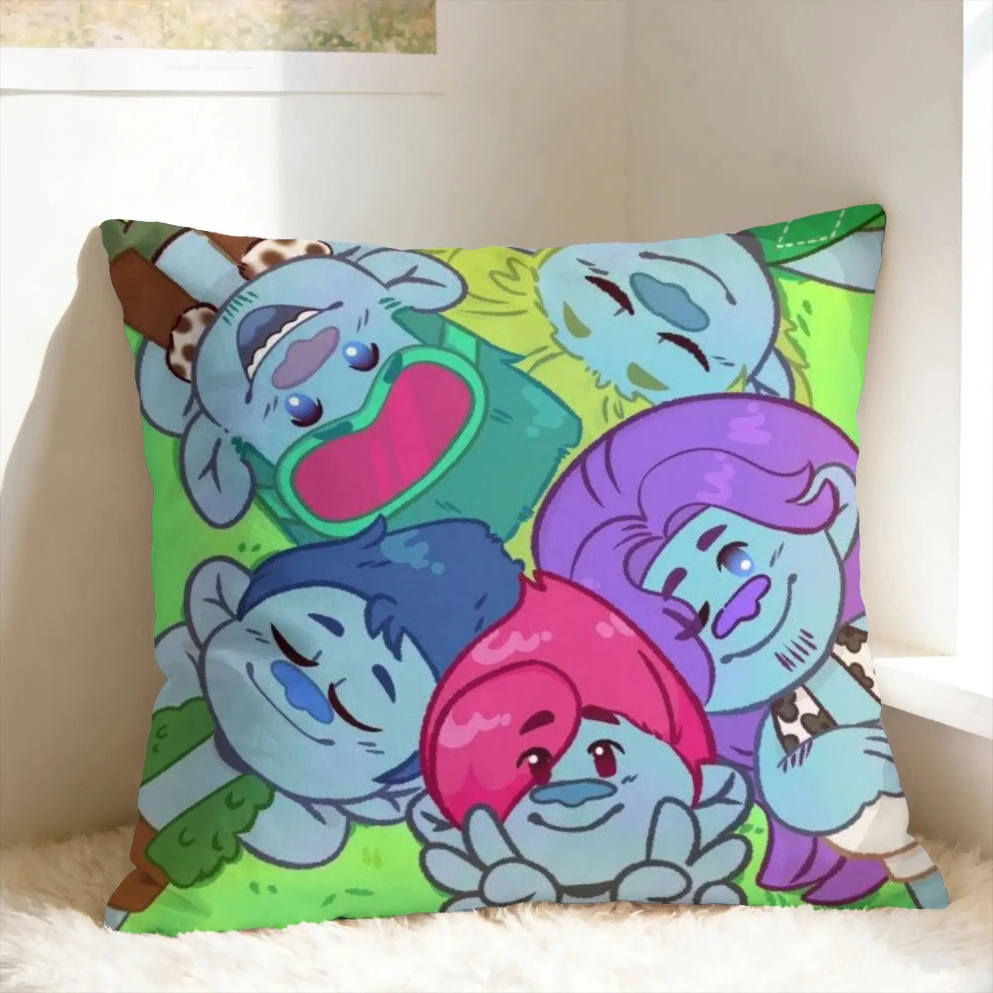 T-Trolls Band Together CARTOON Federa per cuscino quadrata, federa per cuscino Kawaii, per sedia, divano, decorazioni per la casa