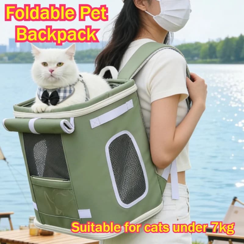 Foldable Storage Cat Dog Carriers Backpack Outdoor Walkies Bag with Non-slip Side Open Large Space Breathable Pet Travel Crate